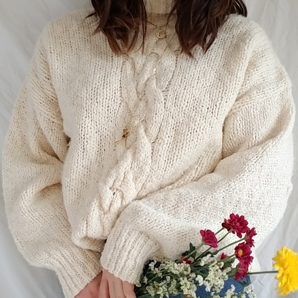 525 America White Turtle Neck Thick Knit XL